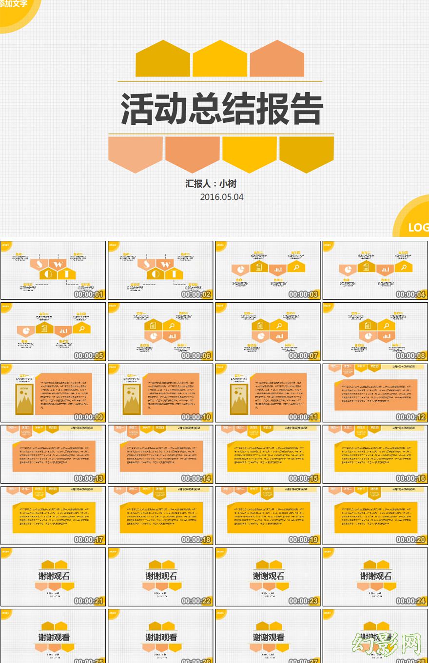 黄色风格大气活动总结类PPT模板