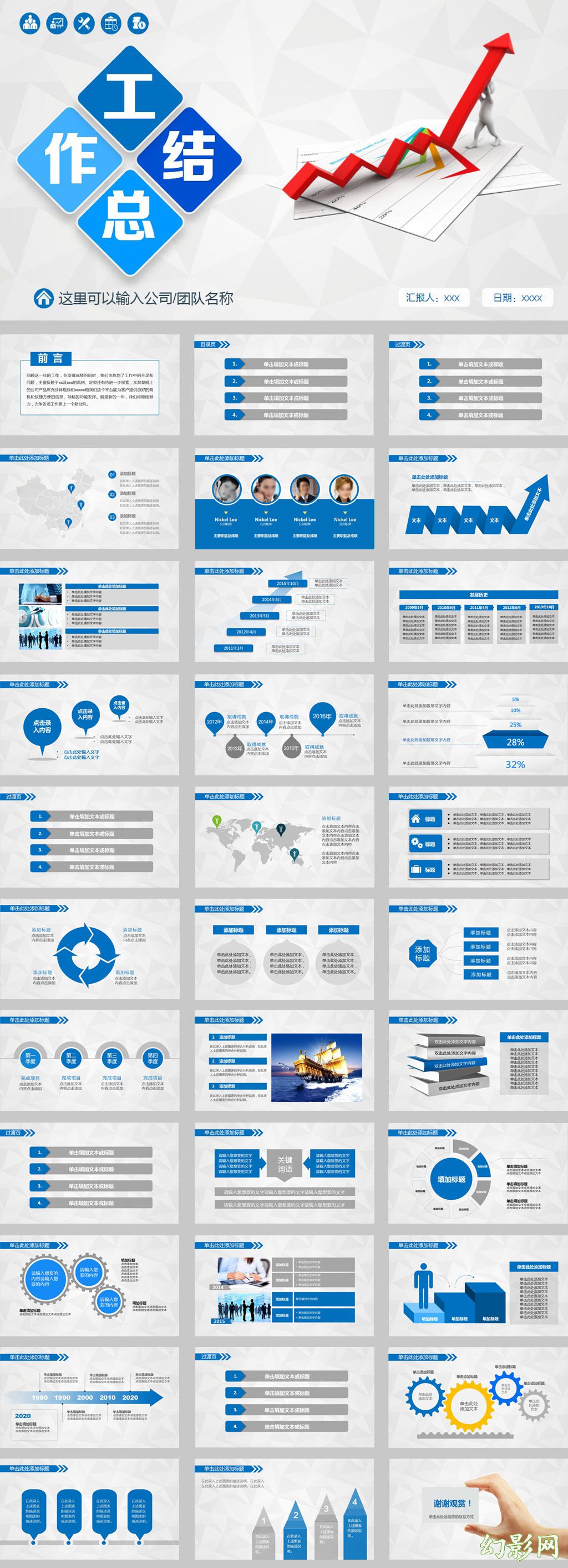 蓝色业绩报告工作总结ppt模板