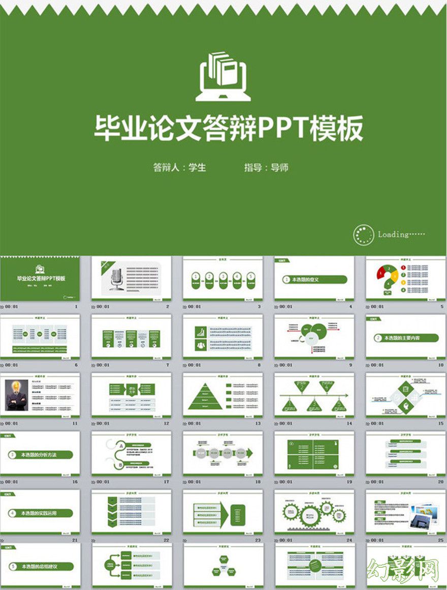 绿色清新简洁框架完整毕业论文答辩ppt模板