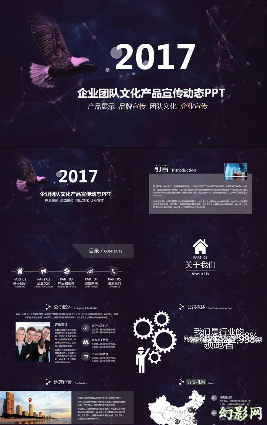 2017雄鹰背景企业团队介绍PPT模板