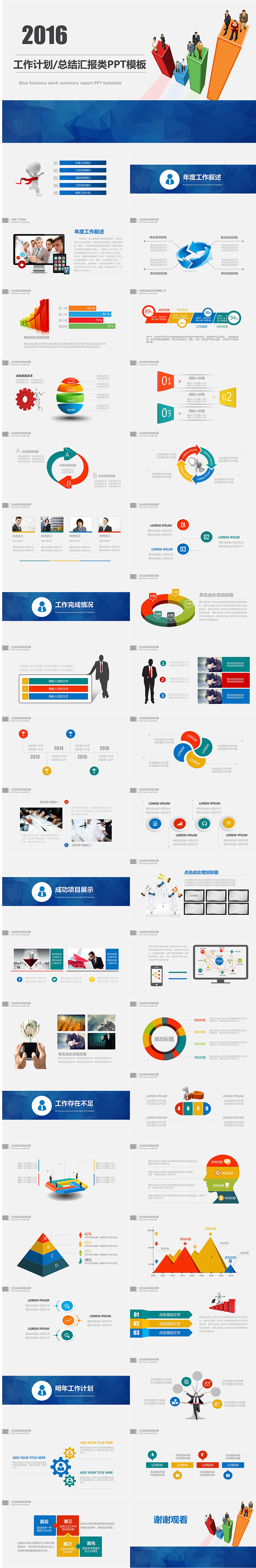 蓝色年终工作总结汇报PPT模板