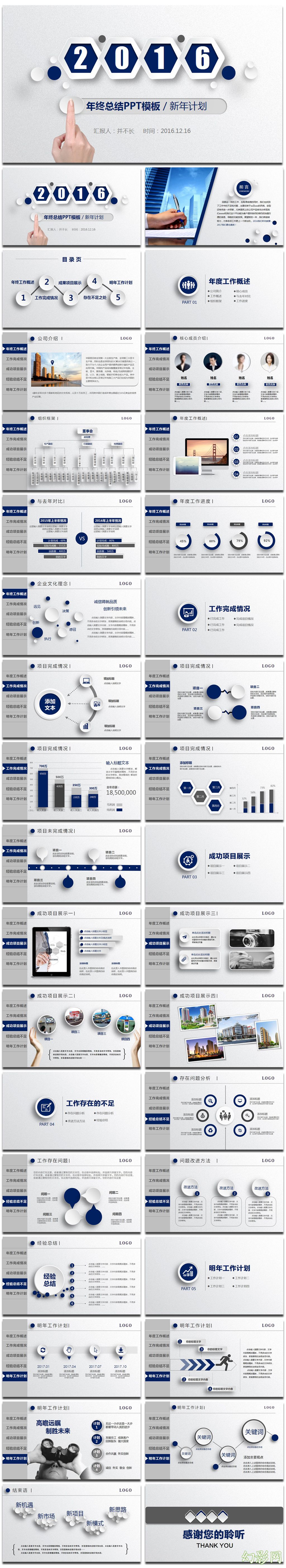 完整框架2017蓝色创意微粒体工作汇报总结ppt模板