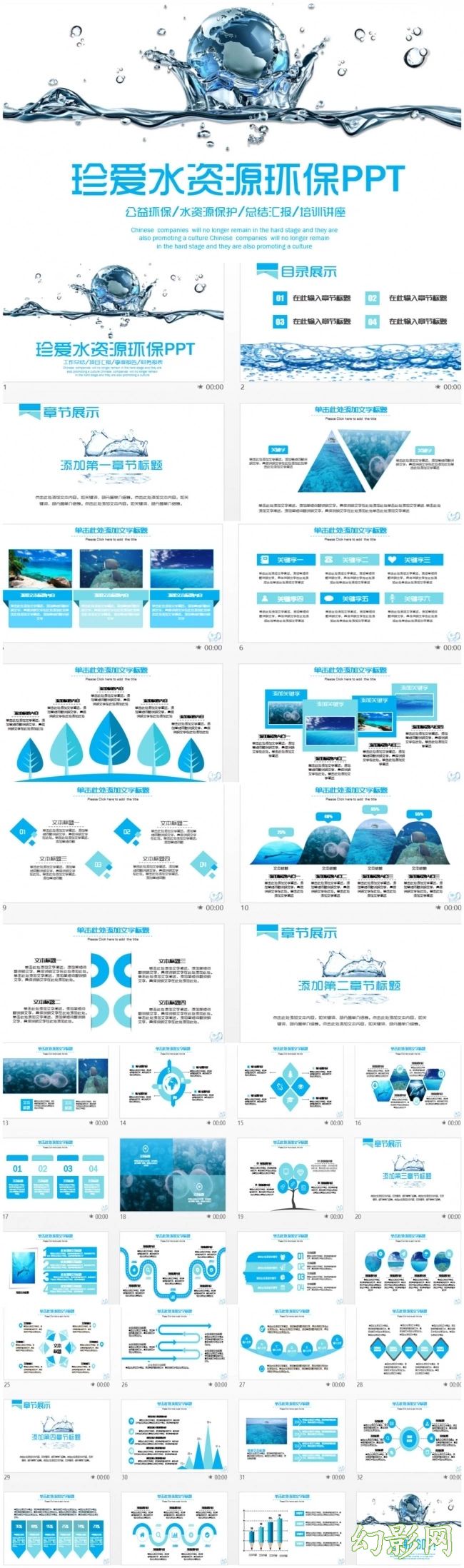 清新水资源节约用水公益环保PPT模板