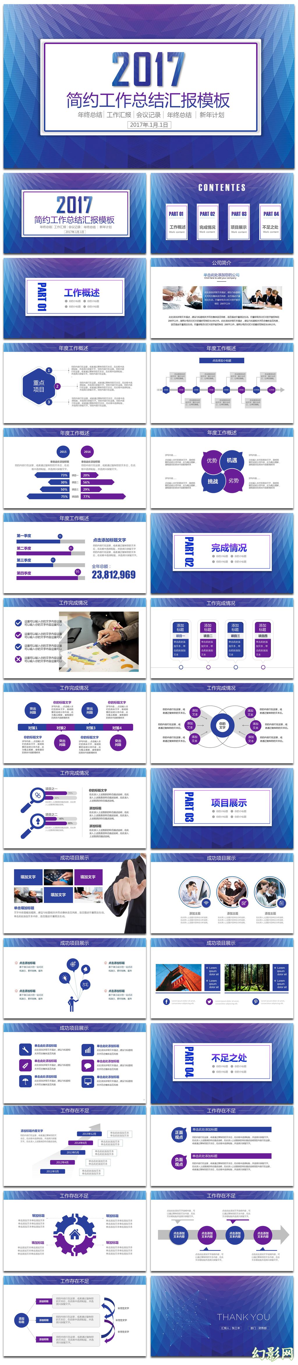 2017蓝色绚丽工作汇报总结ppt模板