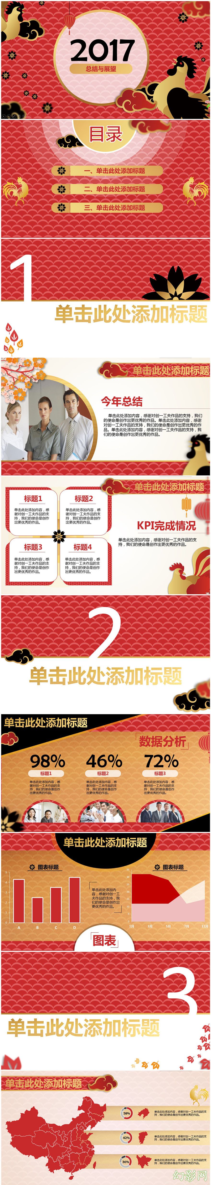 2017年鸡年主题中国风大气微立体动态商务模板