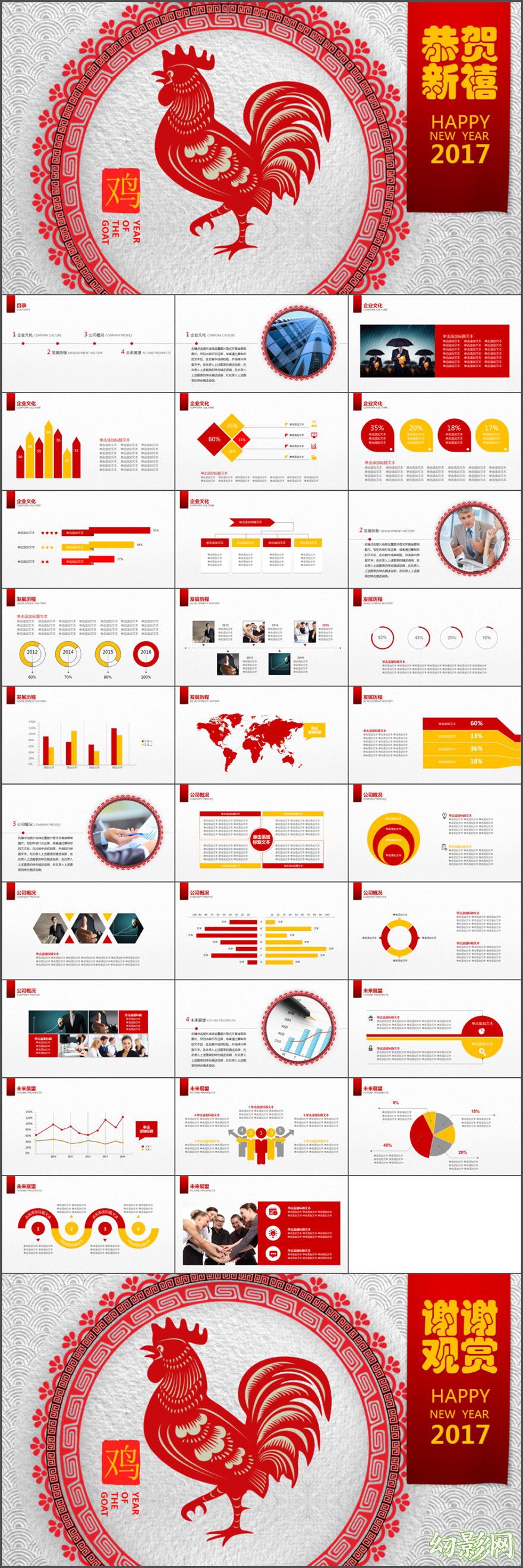 红黄大气年终中国风商务工作总结动态PPT模板