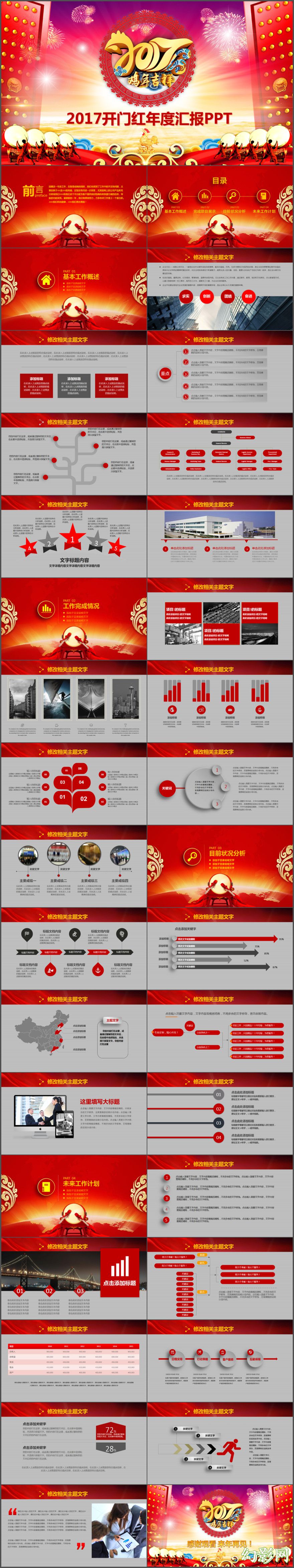 2017鸡年开门红年度工作总结汇报动态PPT模板