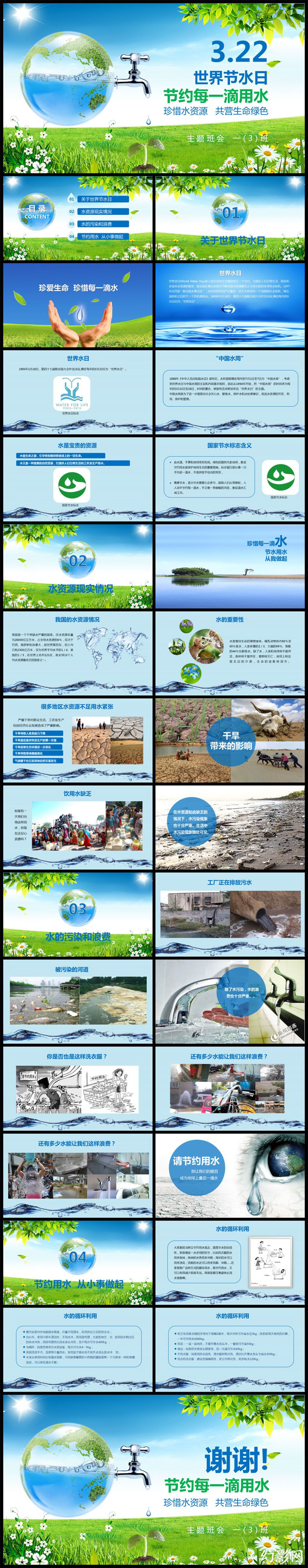 保护地球世界水日主题班会PPT模板