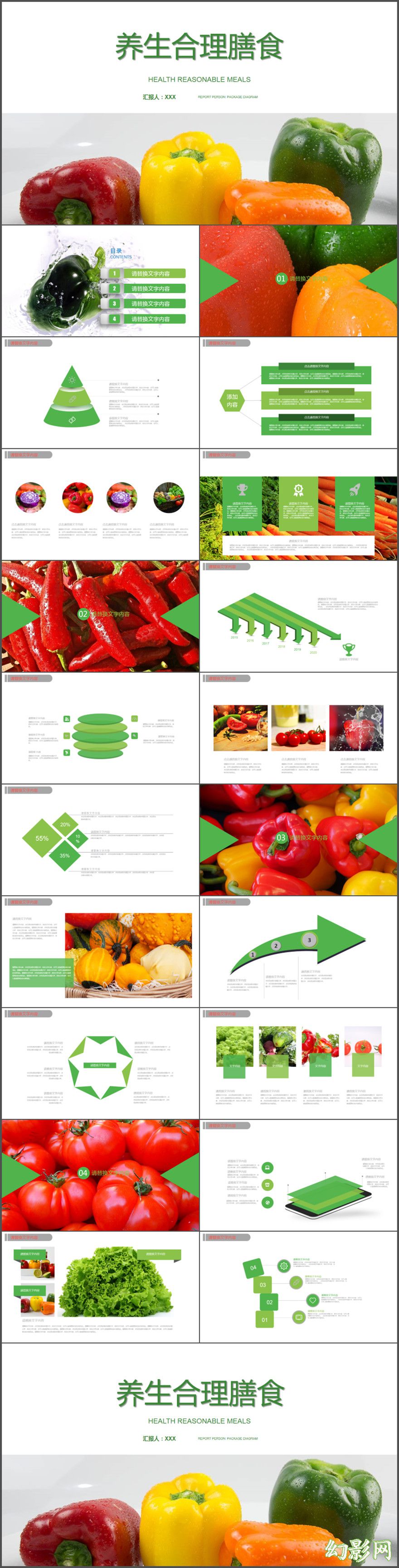 养生合理膳食健康养生蔬菜果园产品宣传总结计划PPT模版