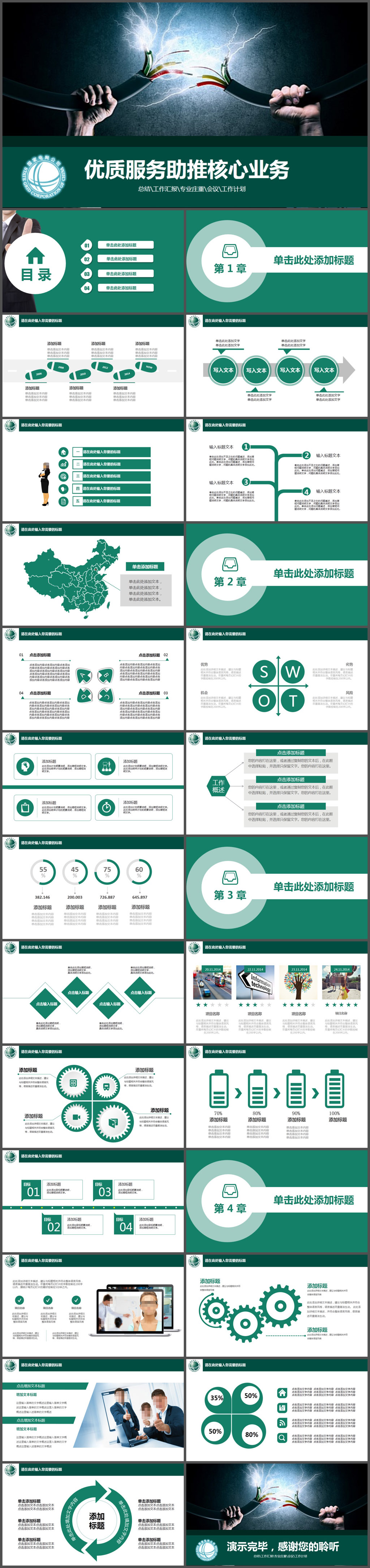 绿色简约国家电网年终总结PPT模板