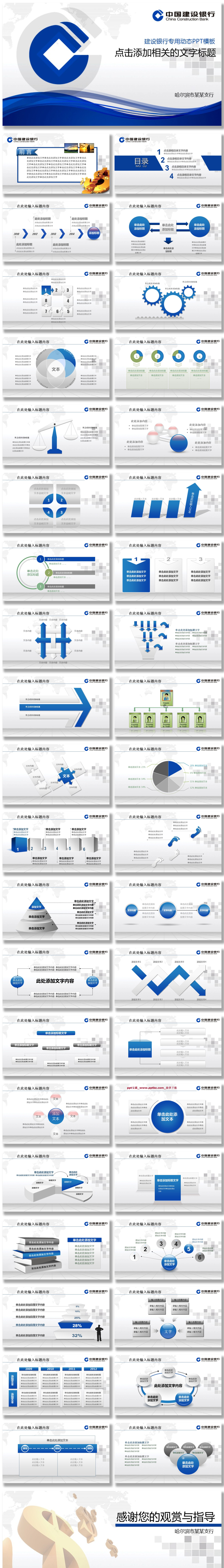 蓝色中国建设银行专用工作报告PPT模板