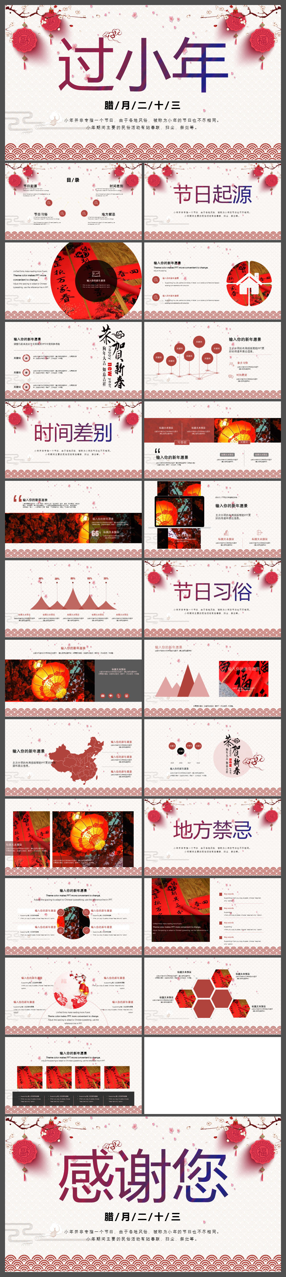 中国风传统节日过小年风俗介绍PPT模板