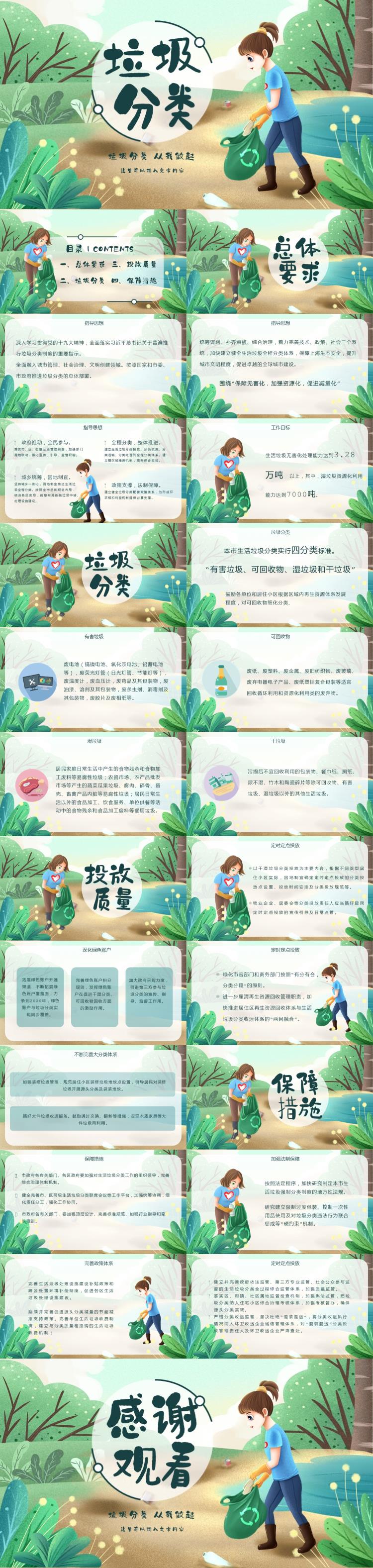 上海垃圾分类人人有责环保插画教育ppt模板下载