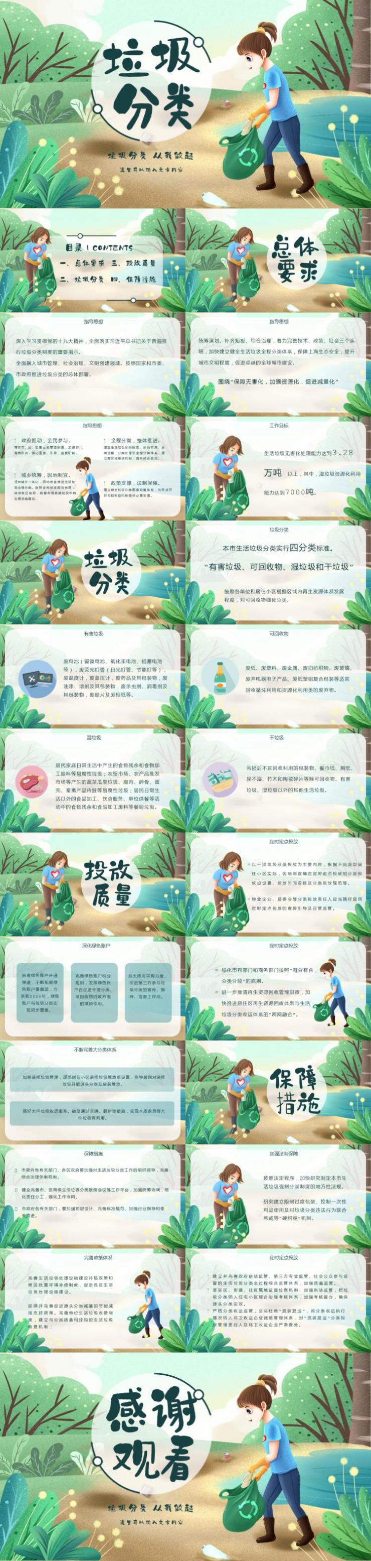 上海垃圾分類人人有責環保插畫教育ppt模板下載